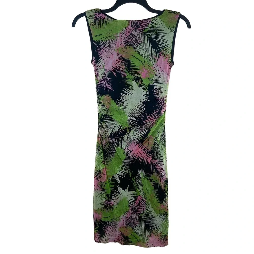 Kay Unger Palm Print Bodycon Midi Dress Women's Large Resort Vacation Tropical‎